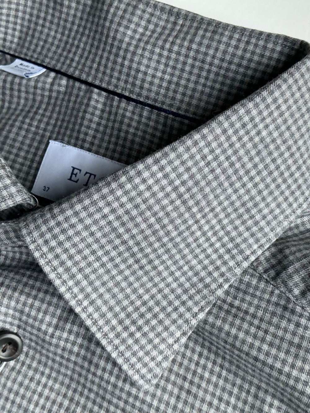 ETON slim mini checks  gray fine soft cotton shirt Sz 14,5 made in Romania 🇷🇴
